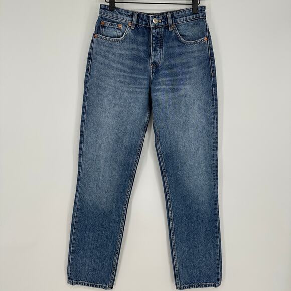 Zara ZW The Mid Waist Straight Leg Button Fly Cotton Womens Jeans US 4 - Picture 2 of 11